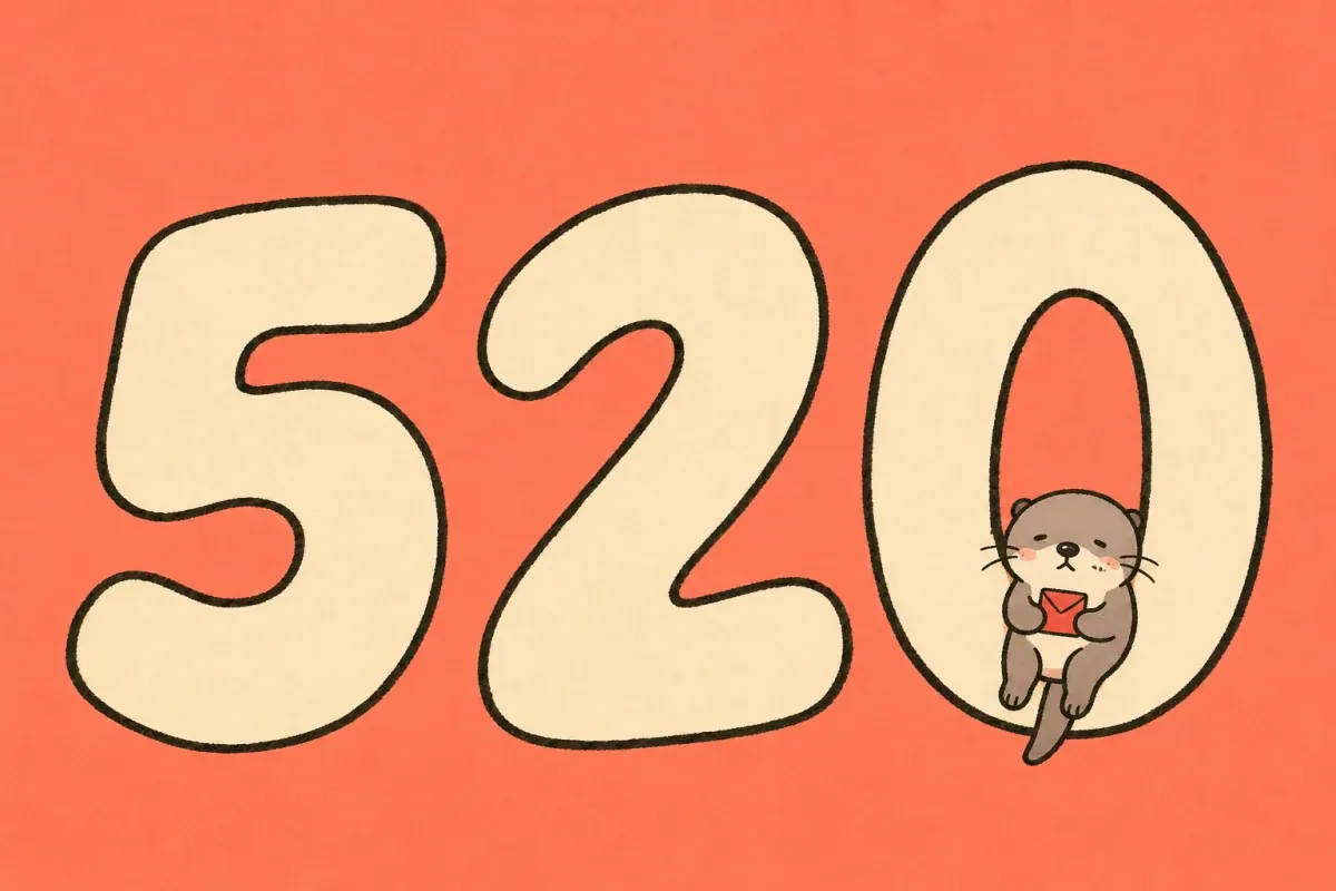 The large cream digits 520 on a coral background, with a tiny Moyu otter sitting awkwardly inside the zero holding a red envelope